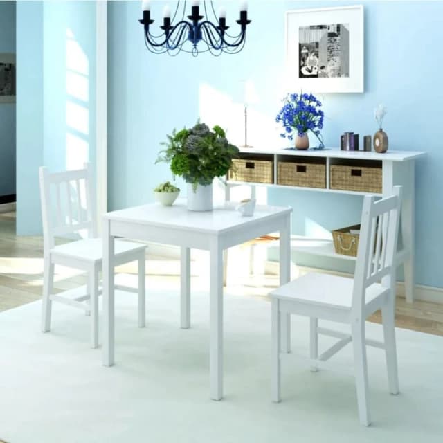 3 Piece 1 Dining Table and 2 Chairs Set Kitchen Home Furniture Pinewood White