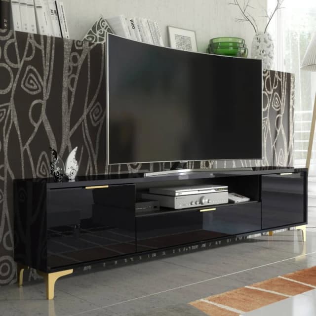 Creative Furniture Goldline Gloss TV Unit 200cm - Glossy Black Unisex