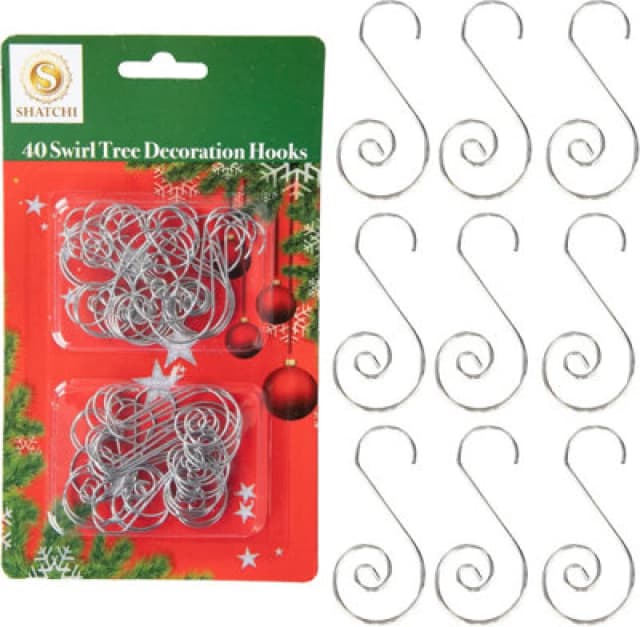 Shatchi 40Pcs Swirl Tree Decoration Hooks Silver - Decorative & Durable