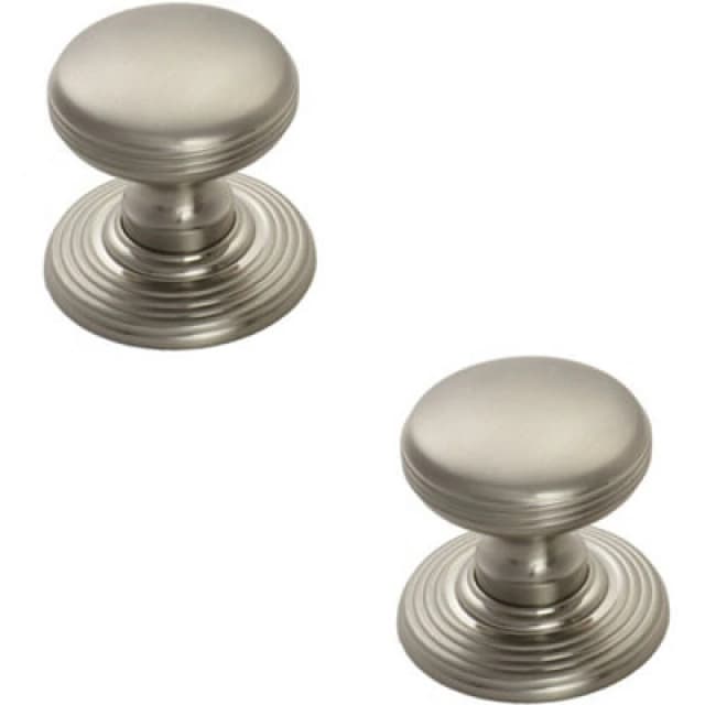 Loops 2x Smooth Ringed Cupboard Door Knob 28mm Dia Satin Nickel Cabinet Handle Metallics unisex