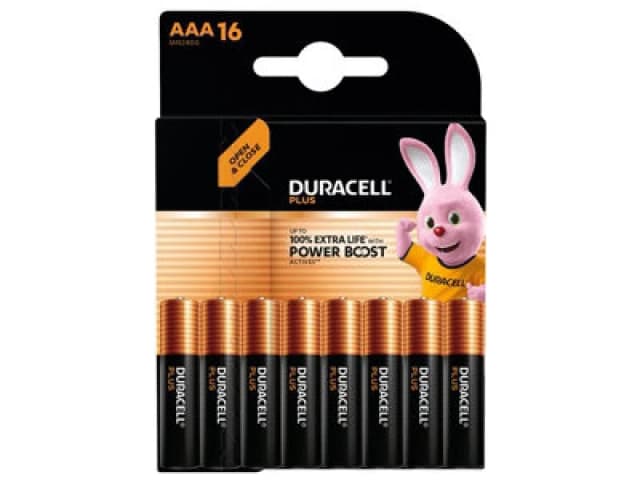 Duracell Plus Duracell Plus AAA Battery Alkaline 100% Extra Life Power Boost (Pack of 16) 5010829+ 5010829+