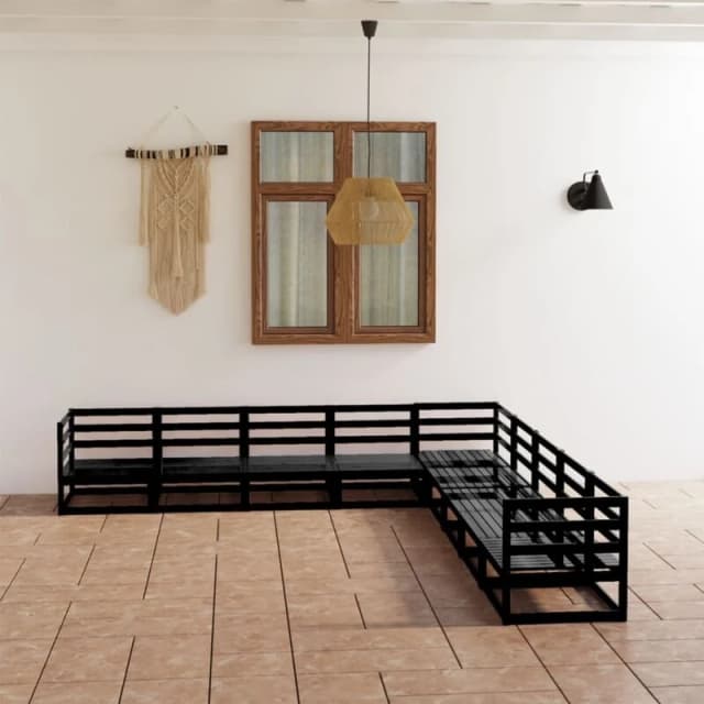 VIDAXL 9 Piece Garden Lounge Set Black Solid Pinewood Vidaxl 8720286469514