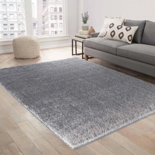 Modern Soft Plain Shimmer Shaggy Area Rugs Silver 80X150 Cm