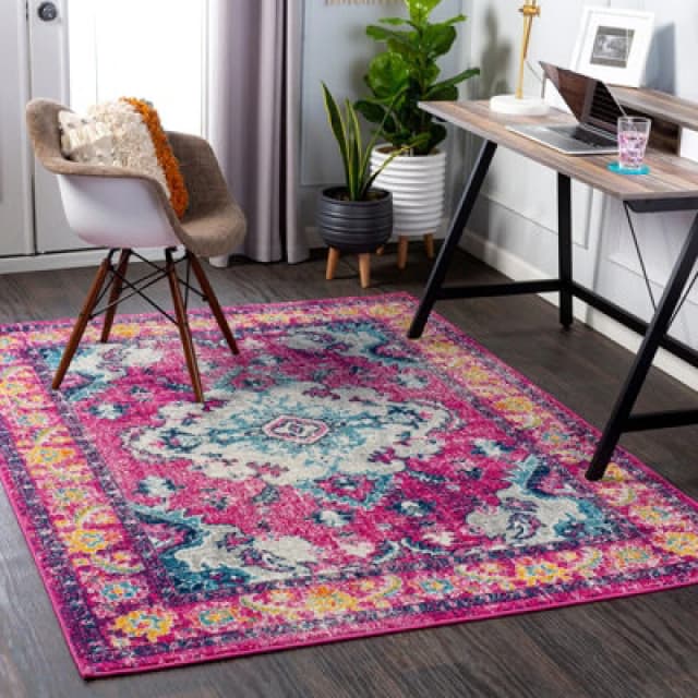 Livabliss Vintage Oriental Boho Bright Pink Adity Area Rug 160 X 220 Cm - Easy Care, Non Shedding, Ideal For Living Room & Bedroom