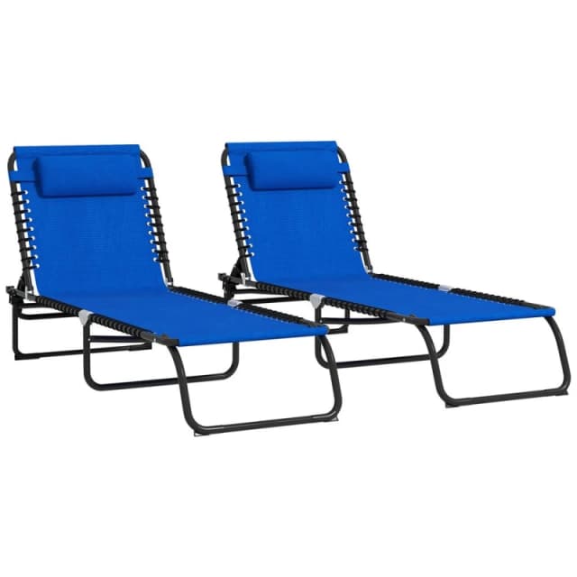 Outsunny 2pc Beach Chaise Lounge, 4 Positions - Blue 84B-206V04BU