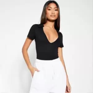 I Saw It First Cotton Elastane Short Sleeve Collar Bodysuit - Black