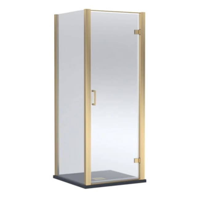 Balterley Hinged Shower Door & Slimline Tray: 800x800mm Brushed Brass/Black in Metallics Metallics Unisex