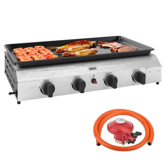 Outsunny Gas Grill, Gas BBQ with Non-Stick Griddle for Camping, Silver Tone, Silver 846-133V72SR