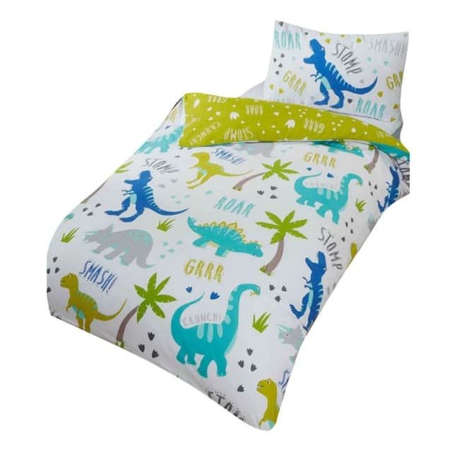 Rapport Roarsome Dinosaur Duvet Cover Set in White Size: Single White Unisex Single