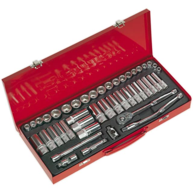 Loops 45 PACK Socket Set - 3/8" Met & Imp Square Drive - 6 Point Socket Ratchet Handle Multi