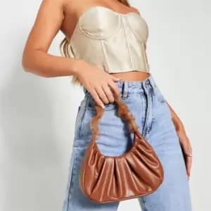 I Saw It First Organza Ruched Handle Grab Bag - Brown