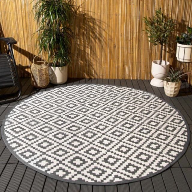 OHS OHS Outdoor Rug Garden Geometric Round Waterproof Area Mat in Grey Size: 170cm diameter Grey 170cm diameter Unisex 5027434180615