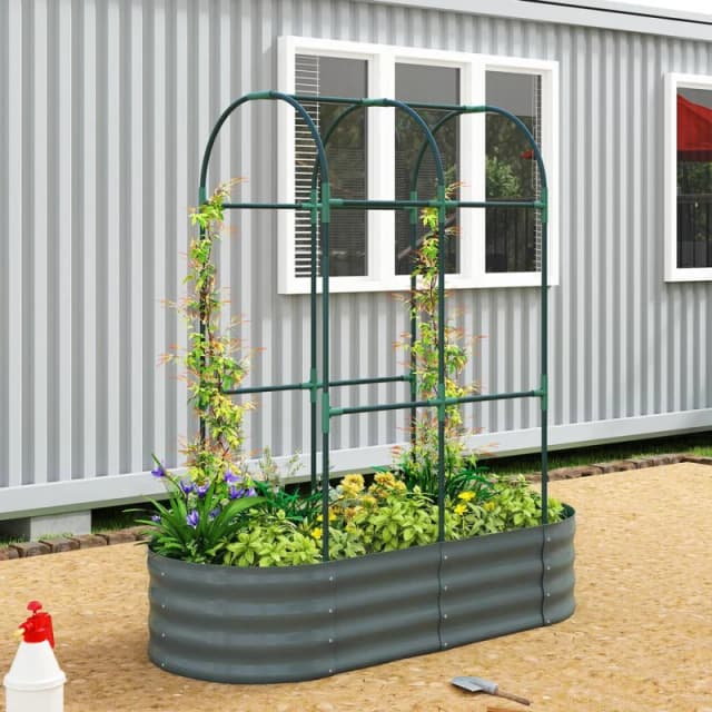 Outsunny 4 x 2 x 4.6ft Galvanised Raised Garden Bed with Trellis, Dark Grey 84H-566V00CG
