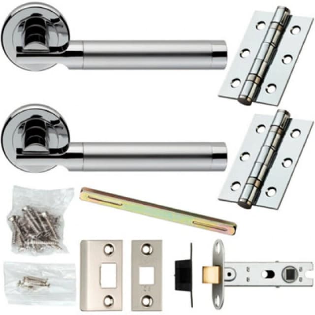 Loops Door Handle & Latch Pack Chrome & Satin Nickel Modern Screwless Round Rose Metallics