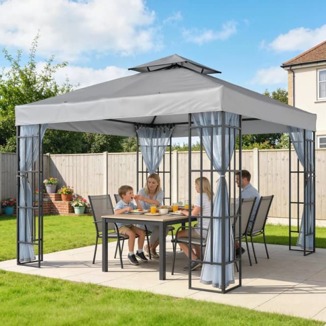 OUTSUNNY 3 x 3(m) Patio Gazebo Canopy Garden Pavilion, Light Grey Light Grey Unisex
