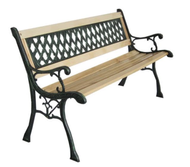 Birchtree 3 Seater Wooden Slat Garden Bench Seat Lattice Style Cast Iron Legs