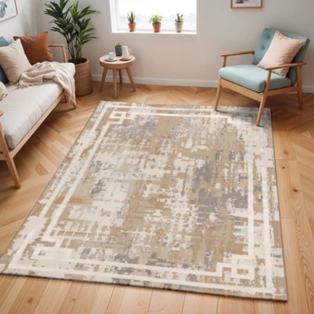 Livabliss Abstract Modern Marble Beige/white Martina Area Rug 120 X 170 Cm - Easy Care, Non Shedding, Ideal For Living Room & Bedroom