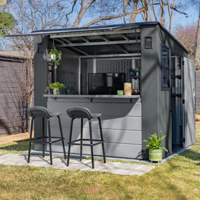 Suncast Cabana Entertainment Shed and Bar 8x7 - Cool Grey BMCB8700
