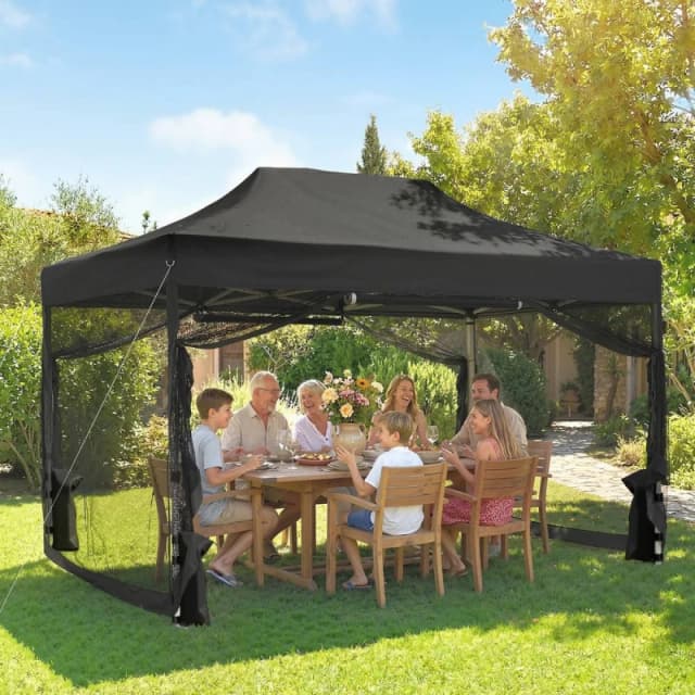 OUTSUNNY 3 x 4.5 m Pop Up Gazebo with Mesh, Heavy Duty Party Tent Marquee in Black Unisex