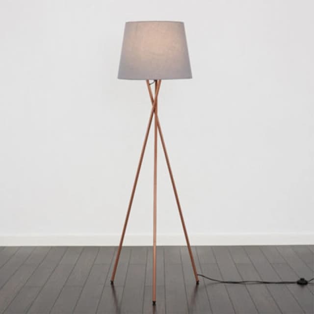 ValueLights ValueLights Camden Copper Metal Tripod Floor Lamp with Tapered Shade and LED Bulb in Grey Grey One Size Unisex 5055759993306