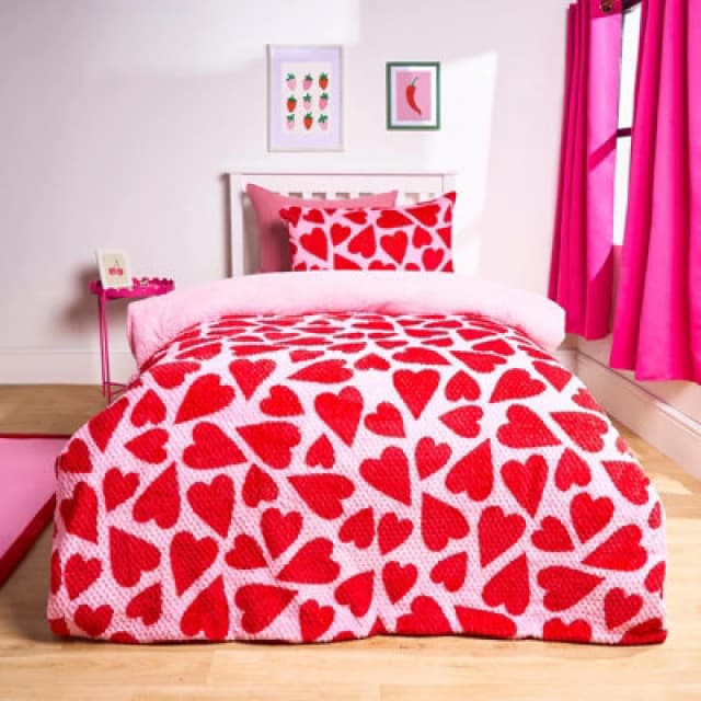 OHS OHS Heart Waffle Sherpa Fleece Reversible Duvet Cover Bedding Set in Red Size: Single Red Single Unisex 5027434223138