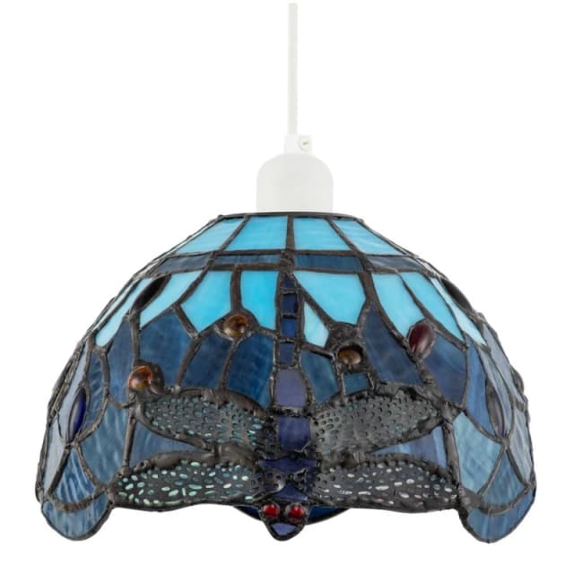 Happy Homewares Midnight & Sky Blue Stained Glass Dragonfly Tiffany Pendant Shade Blue Unisex
