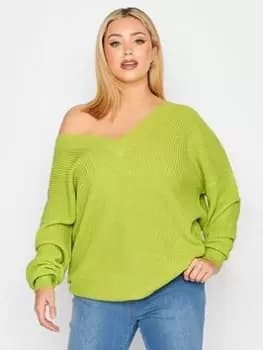 Yours Double V-neck Jumper Lime, Green, Size 18-20, Women