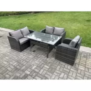 Fimous 5 Seater Outdoor Dark Grey PE Wicker Rattan Reclining Chair Love Sofa Set with Rectangular Dining Table