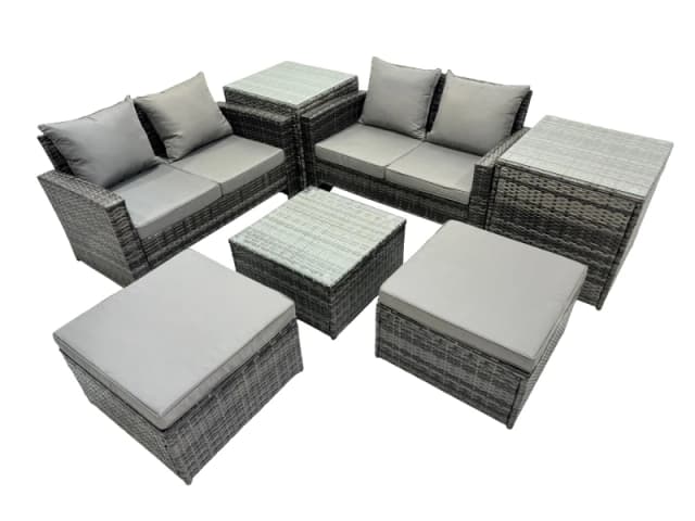 Fimous Lounge Double Seat Sofa Coffee Table Set with 2 Side Tables 2 Stools in Dark Grey Dark Grey Unisex
