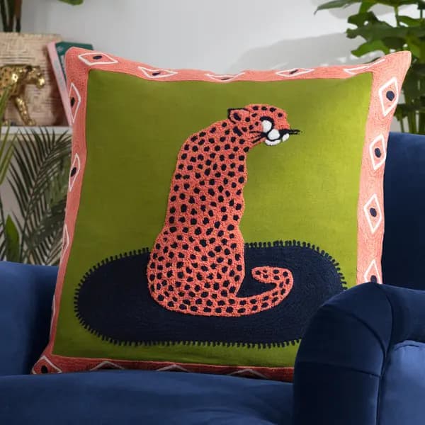 Coral Cheetah Cushion Coral / 45 x 45cm / Polyester Filled