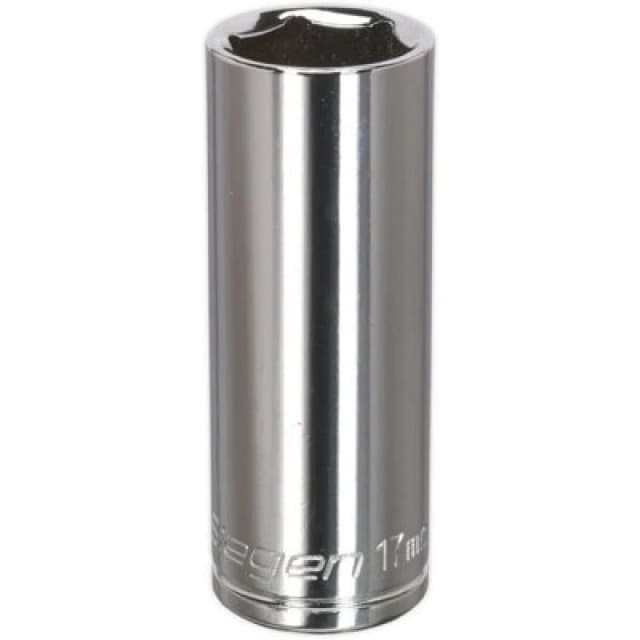 Loops 17mm Chrome Plated Deep Drive Socket - 3/8" Square Drive High Grade Carbon Steel Metallics