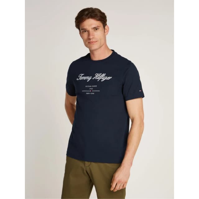 Tommy Hilfiger SCRIPT LOGO TEE mens T shirt in Marine