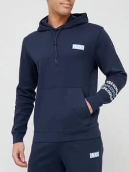 Hugo Boss Dozzi Tape Logo Pullover Hoodie Navy Size 2XL Men