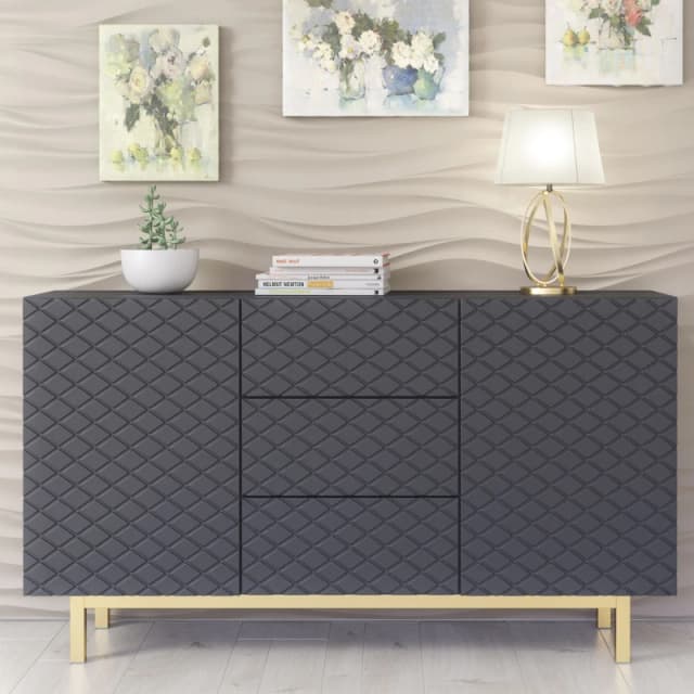 Creative Furniture Creative Furniture Diamond Luxe Sideboard 140cm - Luxury Cabinet with Push to Open Storage in Dark Grey Dark Grey One Size Unisex 5