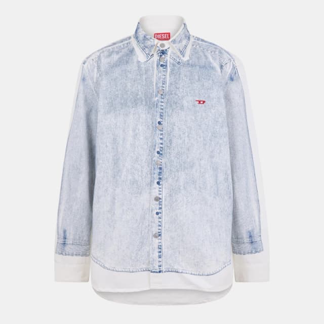 Diesel Mens Long Sleeve Plain Shirt Blue Denim male L