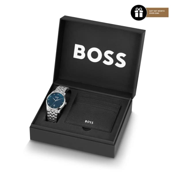 Boss Master Watch with Card Holder Set Silver/Blue/Black One Size