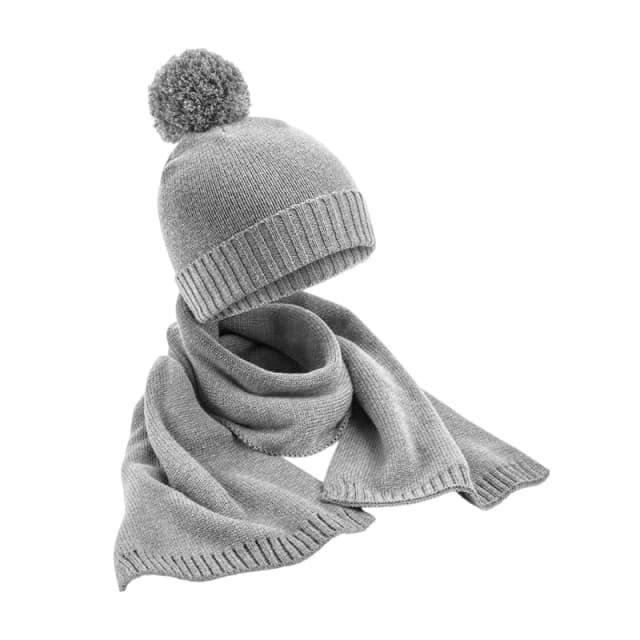 Beechfield Beechfield Men Flecked Knitted Hat And Scarf Set in Light Grey Light Grey One Size Male 5063425860005