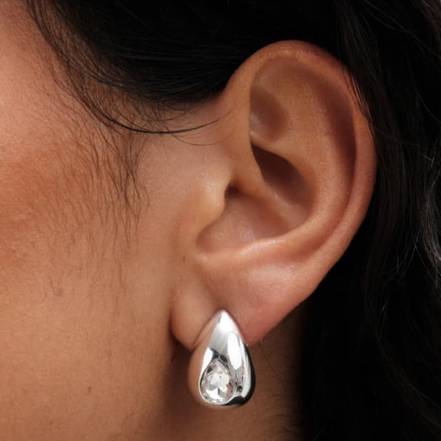 Mood Mood Silver Crystal Pear Dome Hoop Earrings Silver female