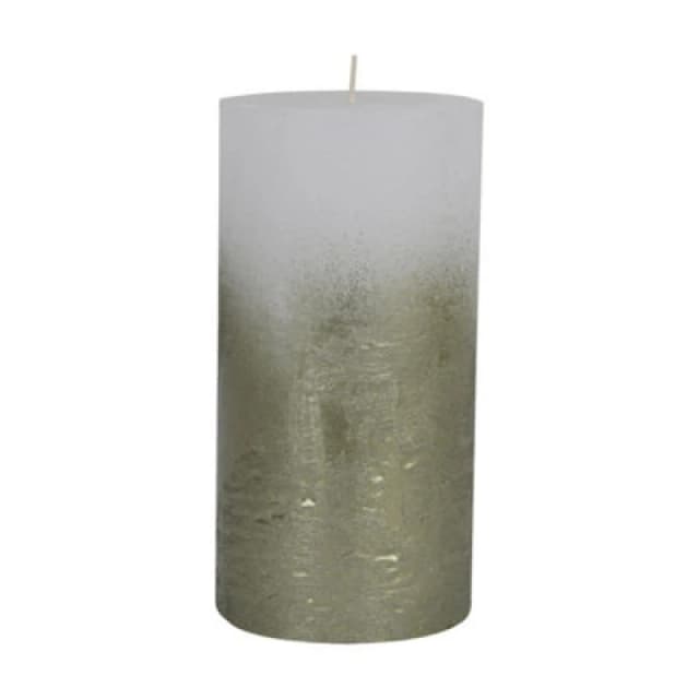 Buttercup Farm Pillar Candle With Metallic Ombre Base - Paraffin - L10 X W10 X H20 Cm - Olive Green/white