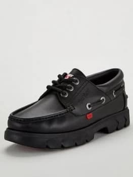 Kickers Lennon Boatshoe, Black Leather, Size 10, Men