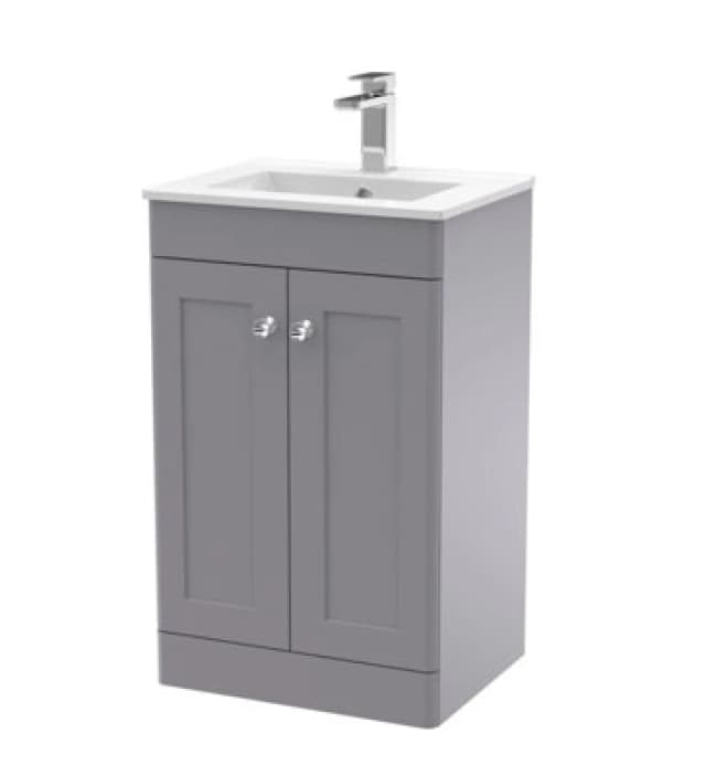 Nuie Classique 500mm Satin Grey Floor Standing Vanity Unit With Overflow-Satin Grey