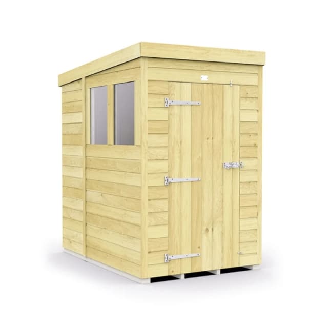 Buttercup Farm 4 x 7 Feet Pent Shed - Single Door W/ Windows - L214 x W127 x H201cm in Brown Brown Unisex