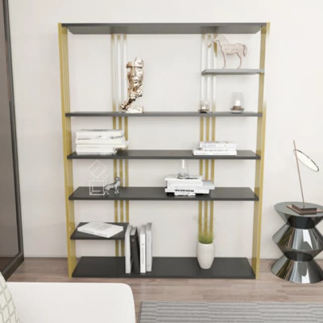 Decorotika Jeni Bookcase Shelving Unit Anthracite & Gold