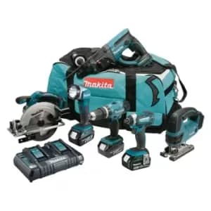 Makita - DLX6068PT 18v LXT 6pc Combi Kit - 3 x 5.0ah Batteries Inc Jigsaw + SDS
