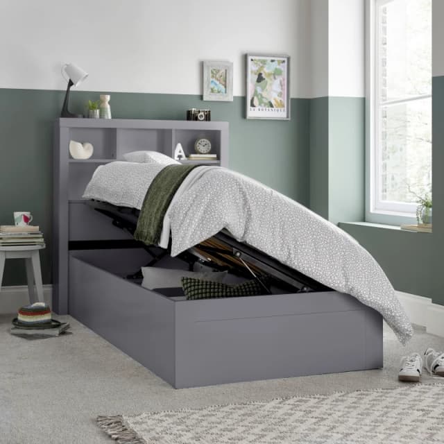 Bedmaster Bedmaster Oscar Wooden Bookcase Ottoman Storage Bed And Signature Platinum 2000 Pocket Sprung Mattress in Grey Size: Single Grey Single Un