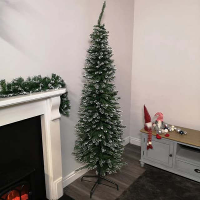 Samuel Alexander 6.5ft (2M) Premier Pencil Style Slim Snow Tipped Green Christmas Tree
