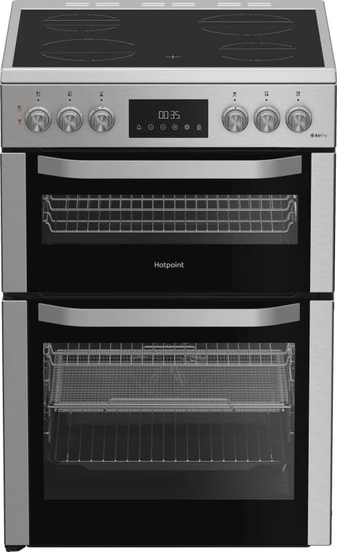 Hotpoint HDE6VDCAX 60cm Wide Double Oven Electric Cooker with Ceramic Hob - Stainless Steel - A Rated