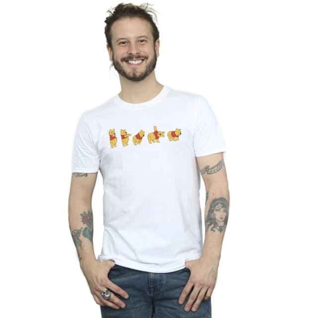 Disney Men Winnie The Pooh Stretching T-Shirt in White Size: Small White S Male 5063283691308