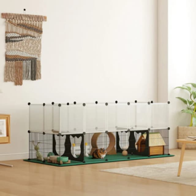 Pawhut Pet Playpen With Waterproof Mat, Diy Small Animal Enclosure 34 Panels