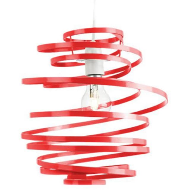 Happy Homewares Contemporary Red Gloss Metal Double Ribbon Spiral Swirl Ceiling Light Pendant